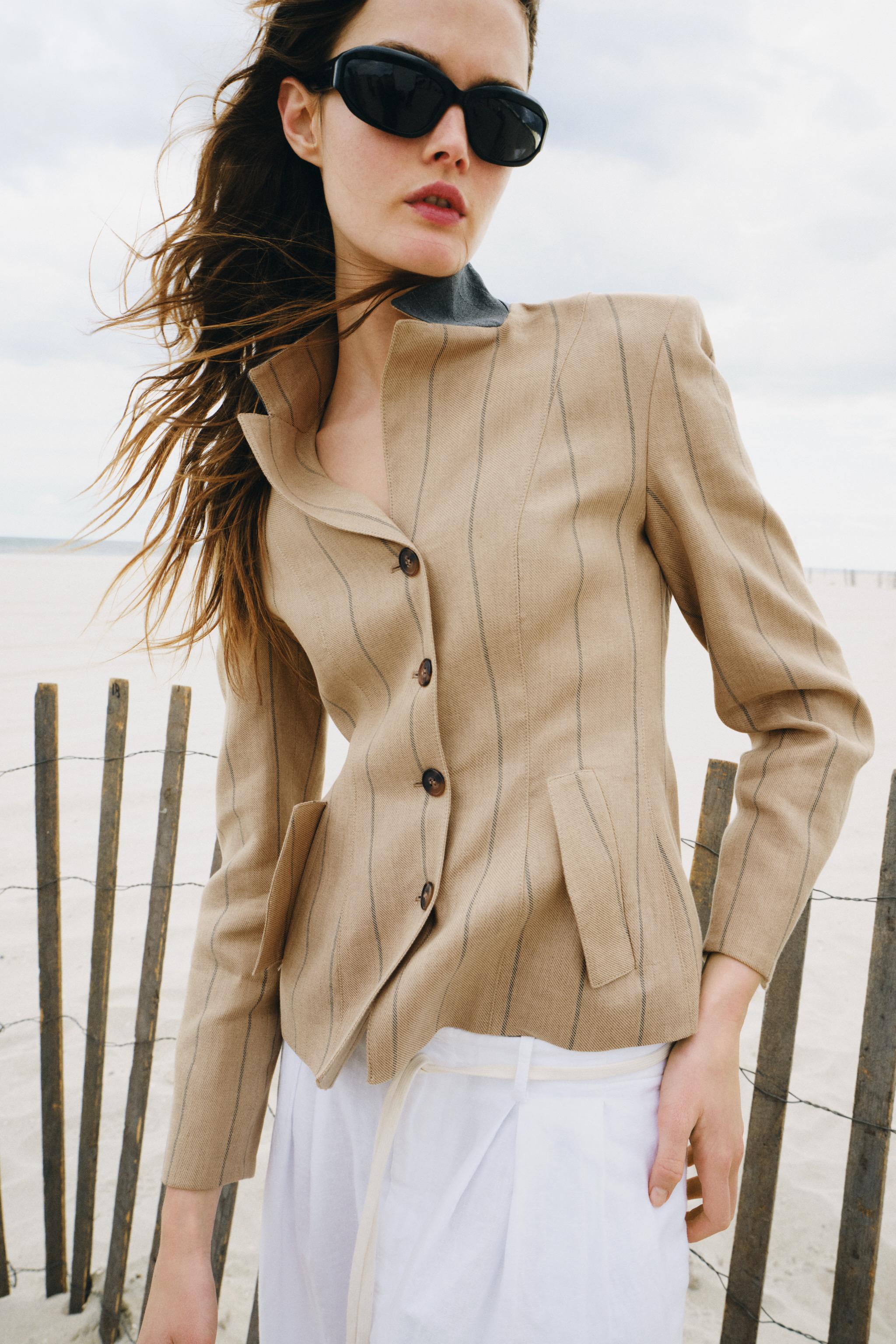 ZW COLLECTION STRIPED LINEN BLEND BLAZER
